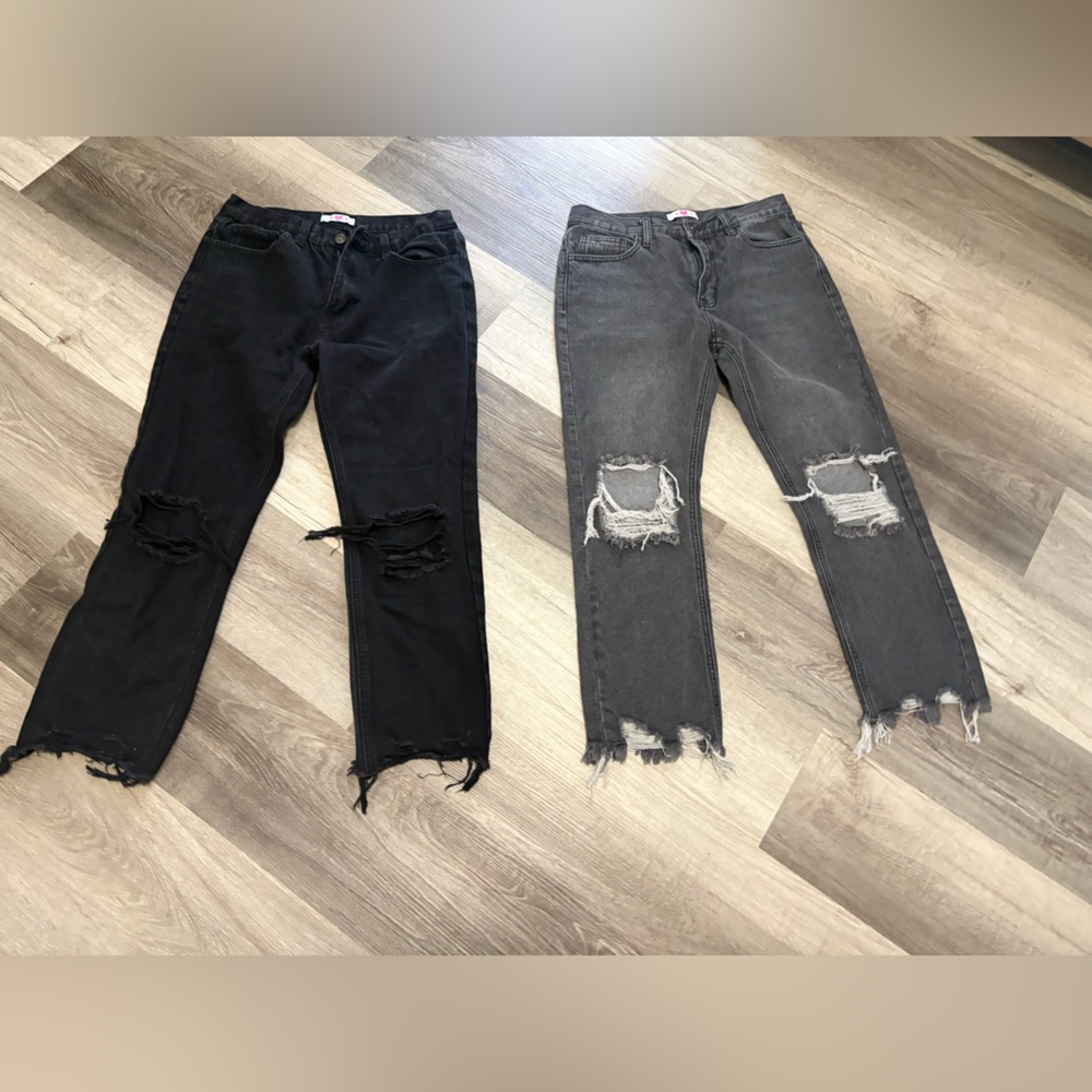 2 pair of Buddy Love Black and Gray Distressed Jeans. Size 27